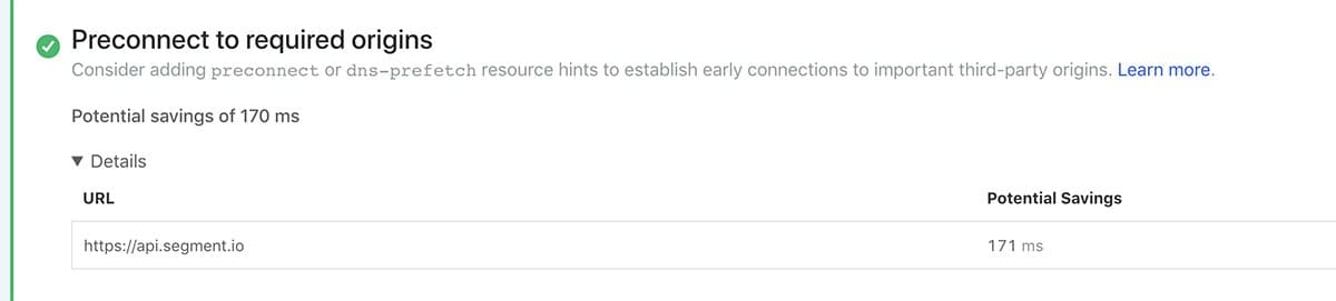 Estimated savings details shown in Lighthouse reports