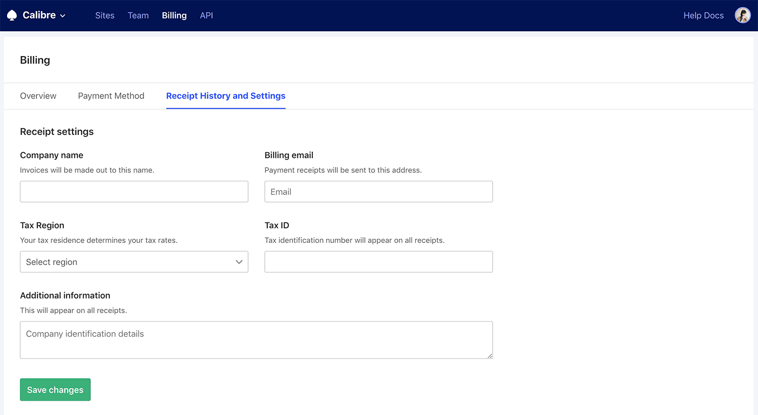 Receipt History and Settings allows for customising your receipts accordingly to your tax needs.