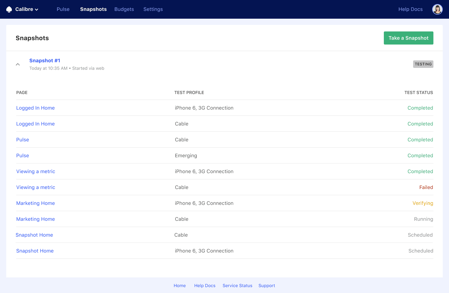 See the progression and status of your tests as Calibre completes them