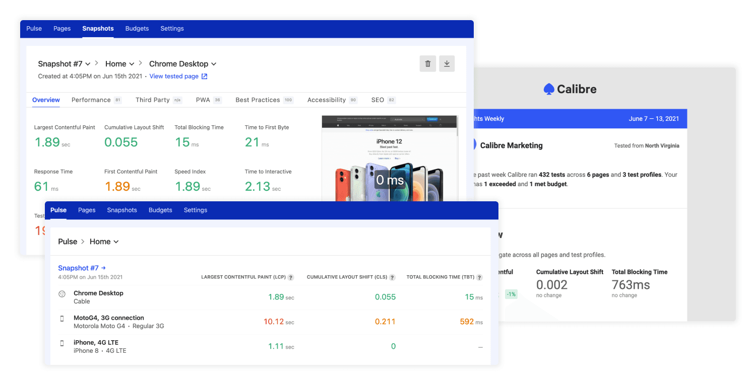 Web Vitals are now the default metric set, which means you will see it across all Calibre reports.