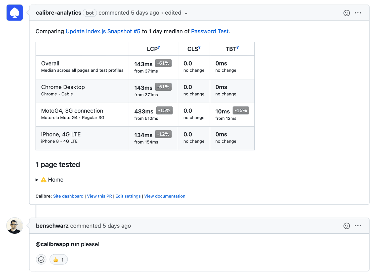 Requesting a performance test in a Pull Request comment