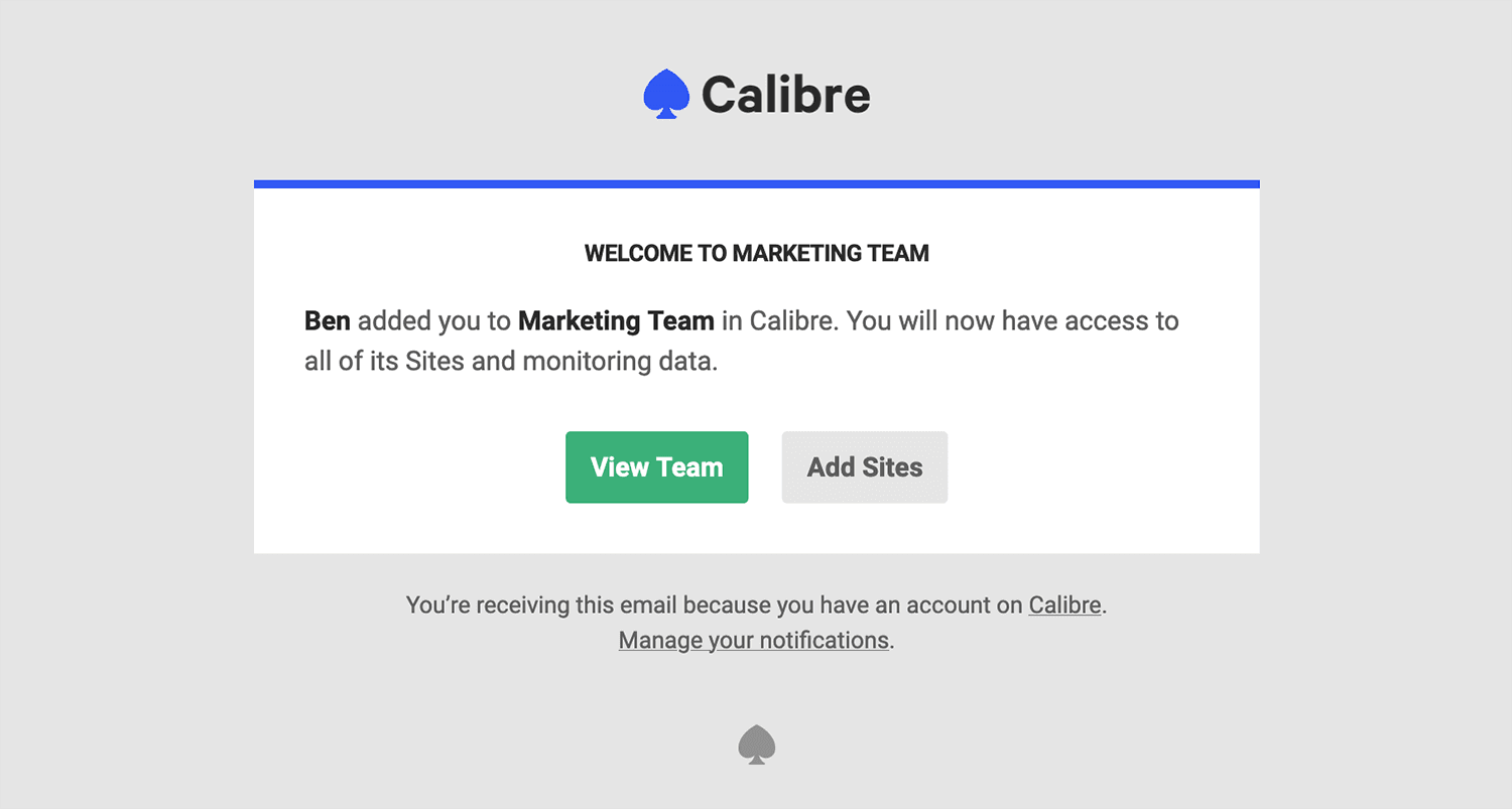 A preview of an email received when someone adds you to a new Team.