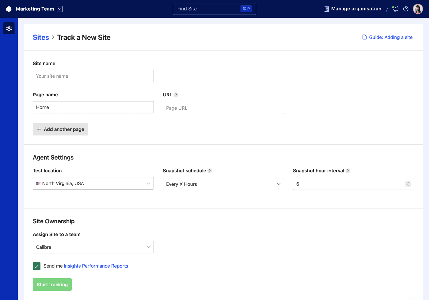 Adding a new Site to track in Calibre