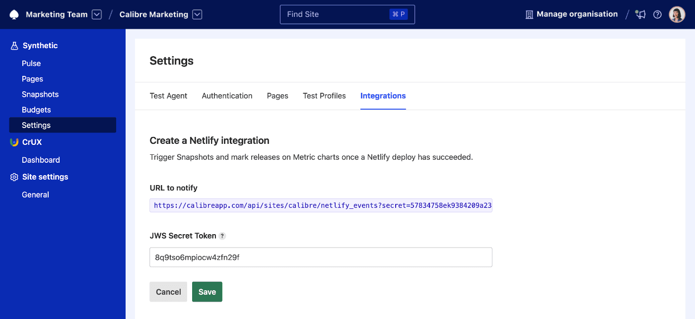 Generate credentials for Netlify integration
