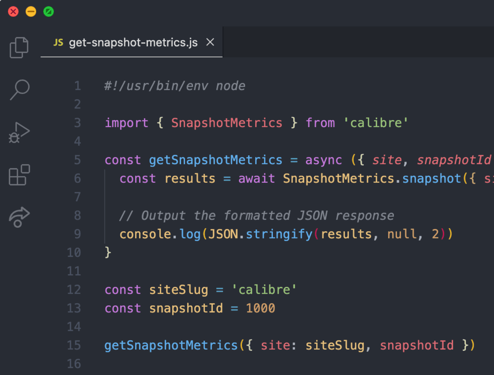 Snippet of code to retrieve metrics from a single test