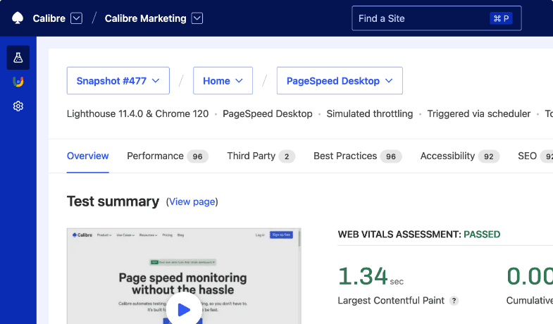 Metric chart for Largest Contentful Paint for a selected Site