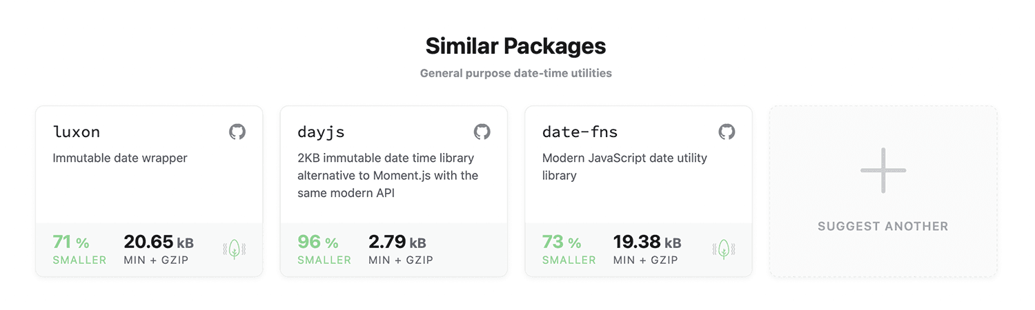 Bundlephobia suggests luxon, dayjs and date-fns as alternatives to moment.js.