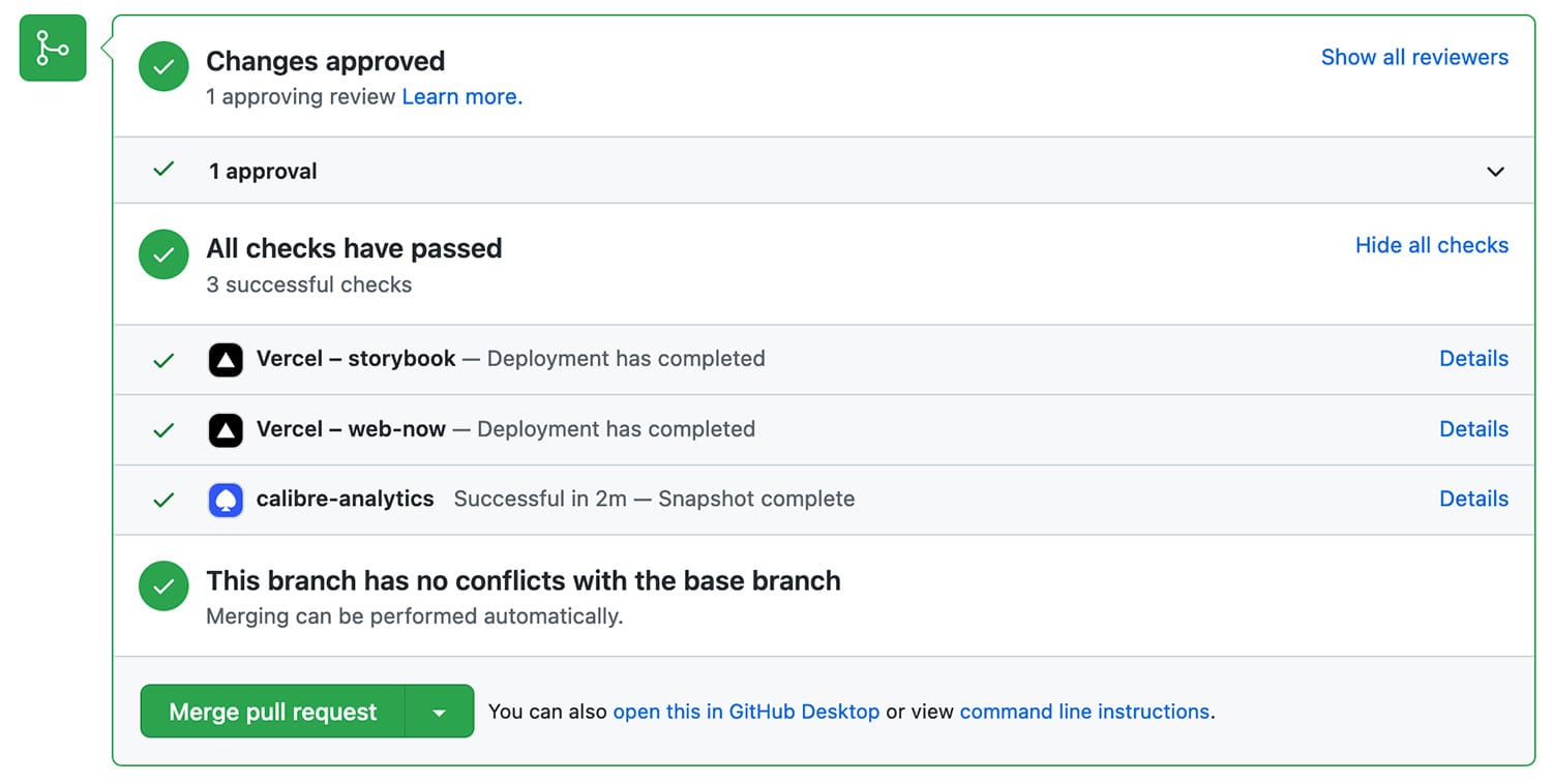 Preview of checks performed in GitHub by connected integrations.