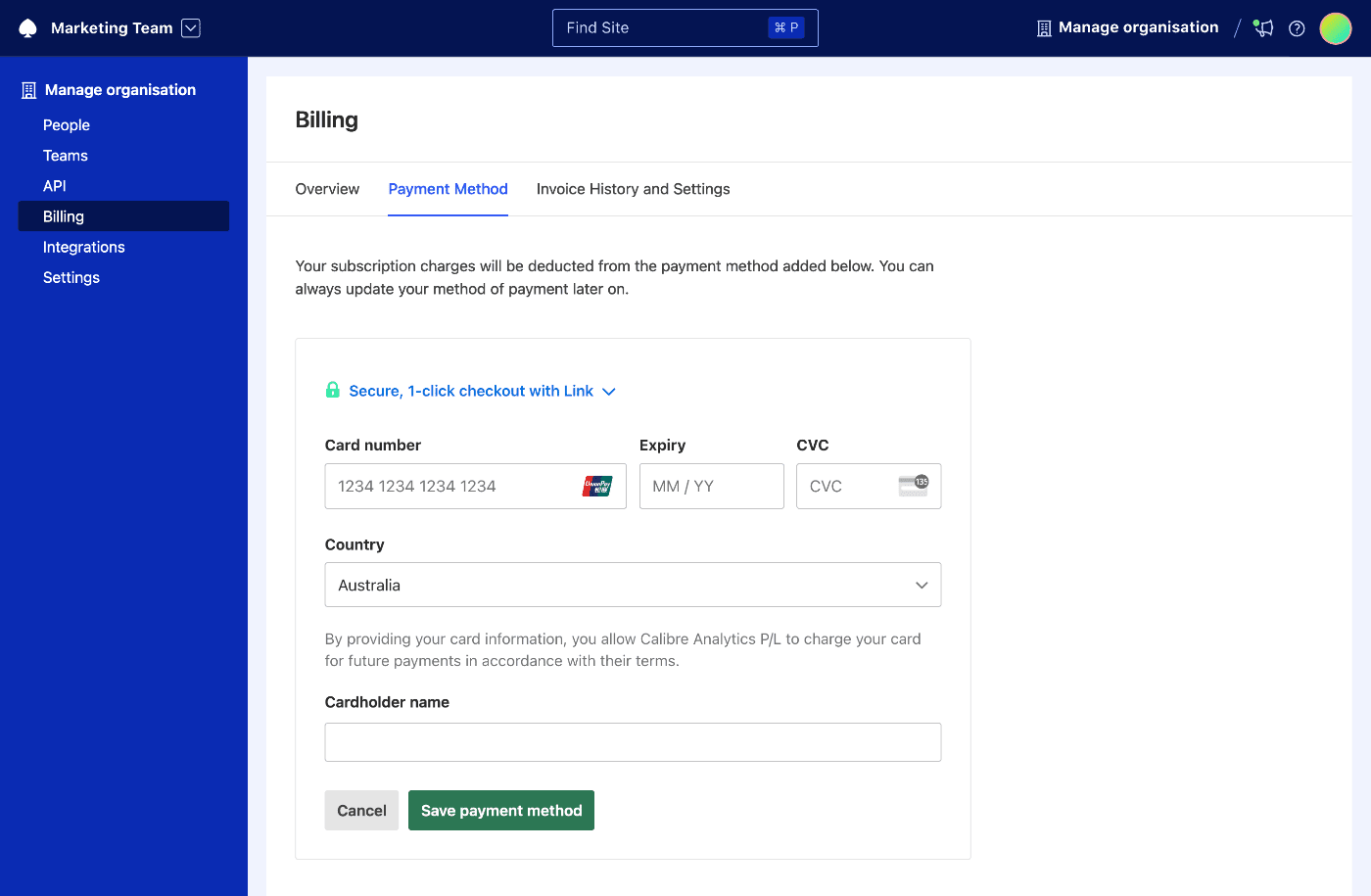Add a new payment method form