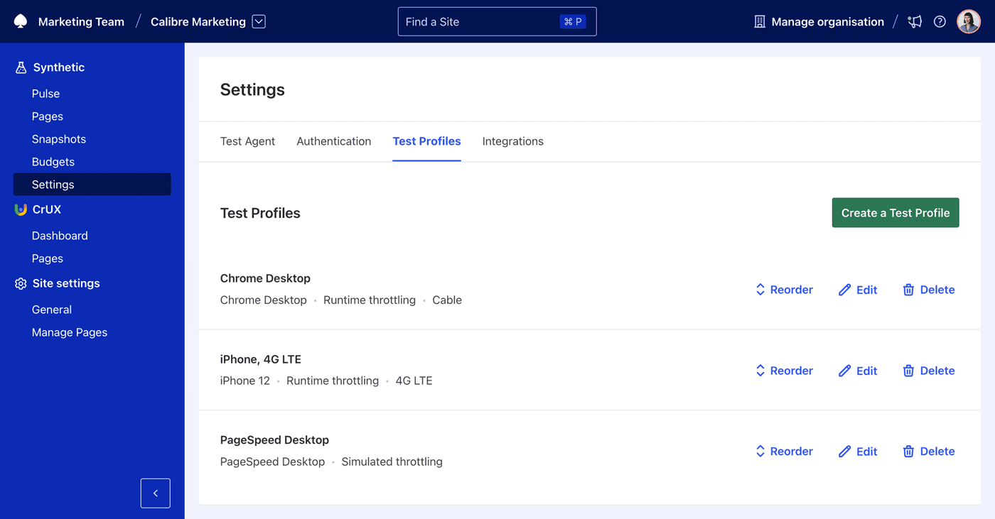 Test Profile list for a given Site