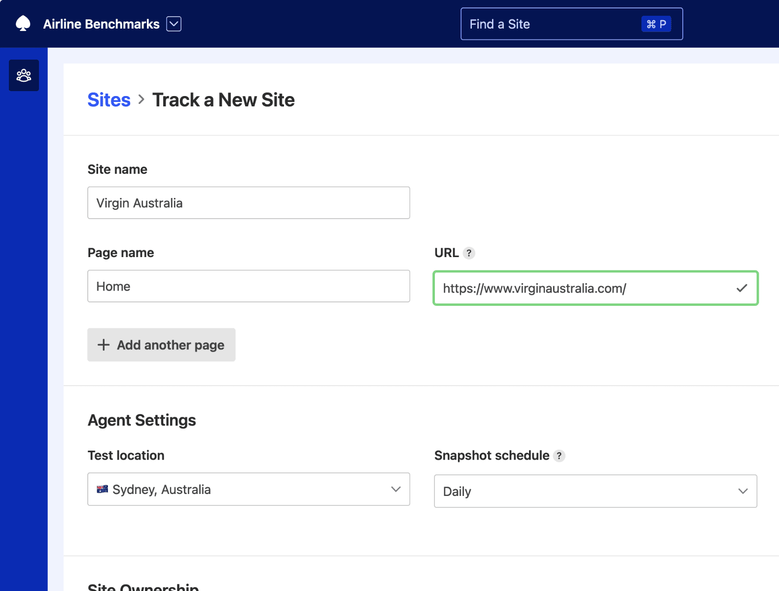 Adding a Site and selecting schedule for automatic site speed tests