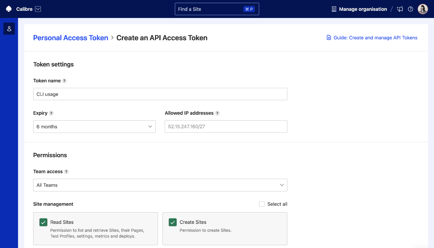 Creating an API Token to use with Calibre APIs to retrieve and manipulate monitoring data