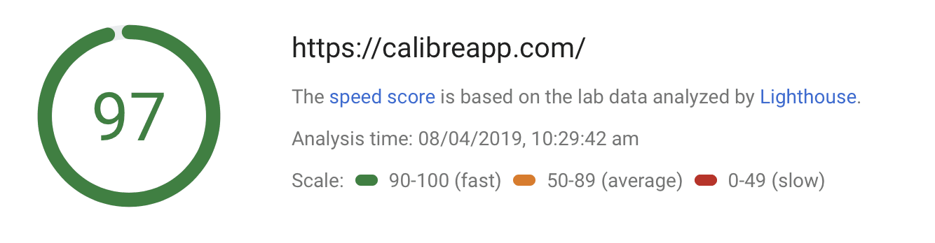 Calibre scores 97 on Google’s Pagespeed