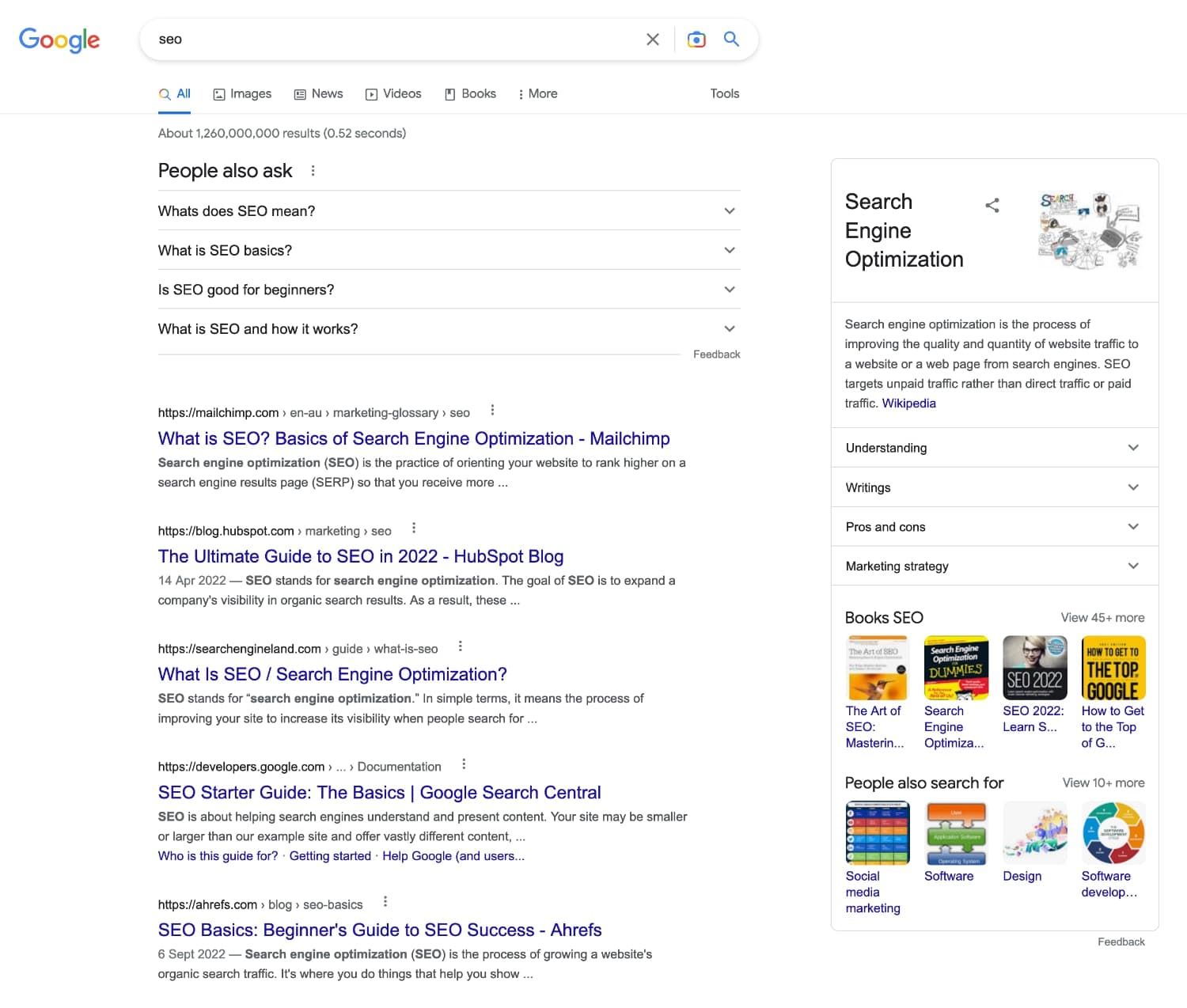 Google search results for the SEO keyword.