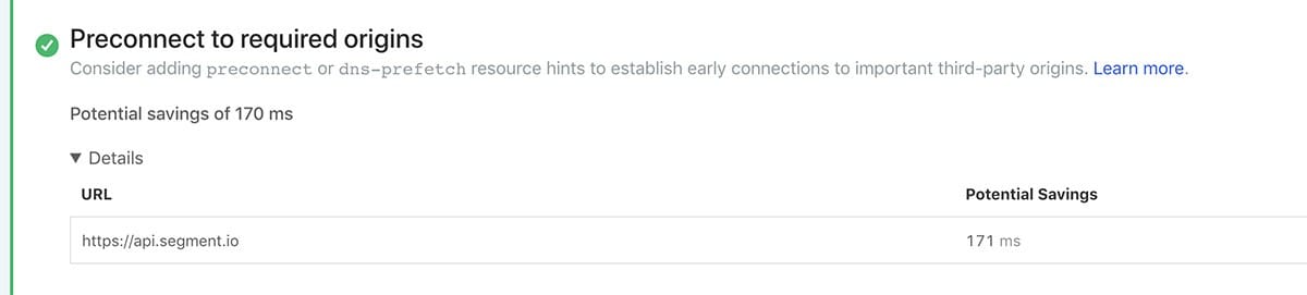Estimated savings details shown in Lighthouse reports