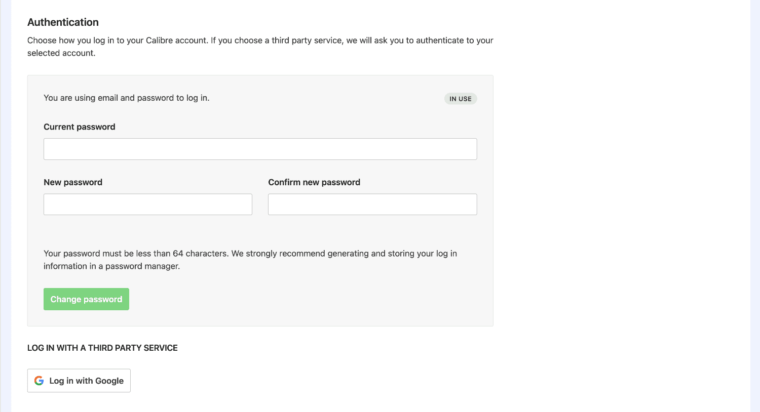 Change an existing password in Profile Settings