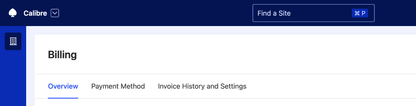 Billing page where you can find all billing information about your organisation.