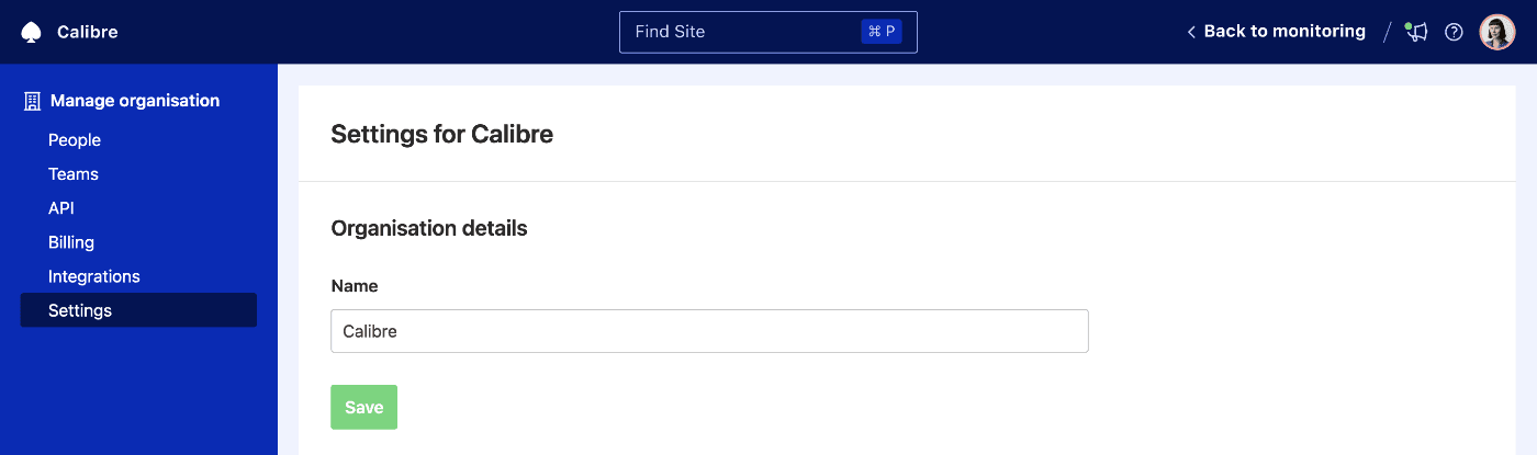 Organisation Settings where you set high-level presets for your organisation account