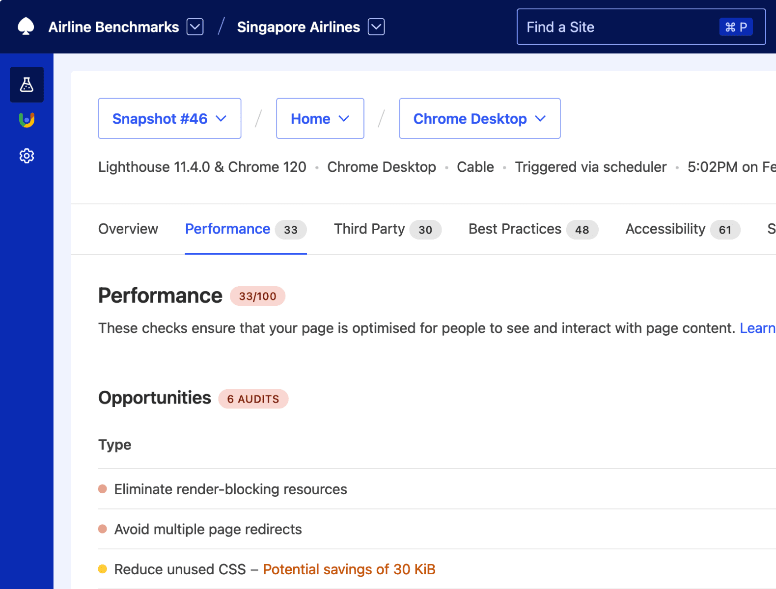 Failed Lighthouse performance audits with instructions how to improve speed