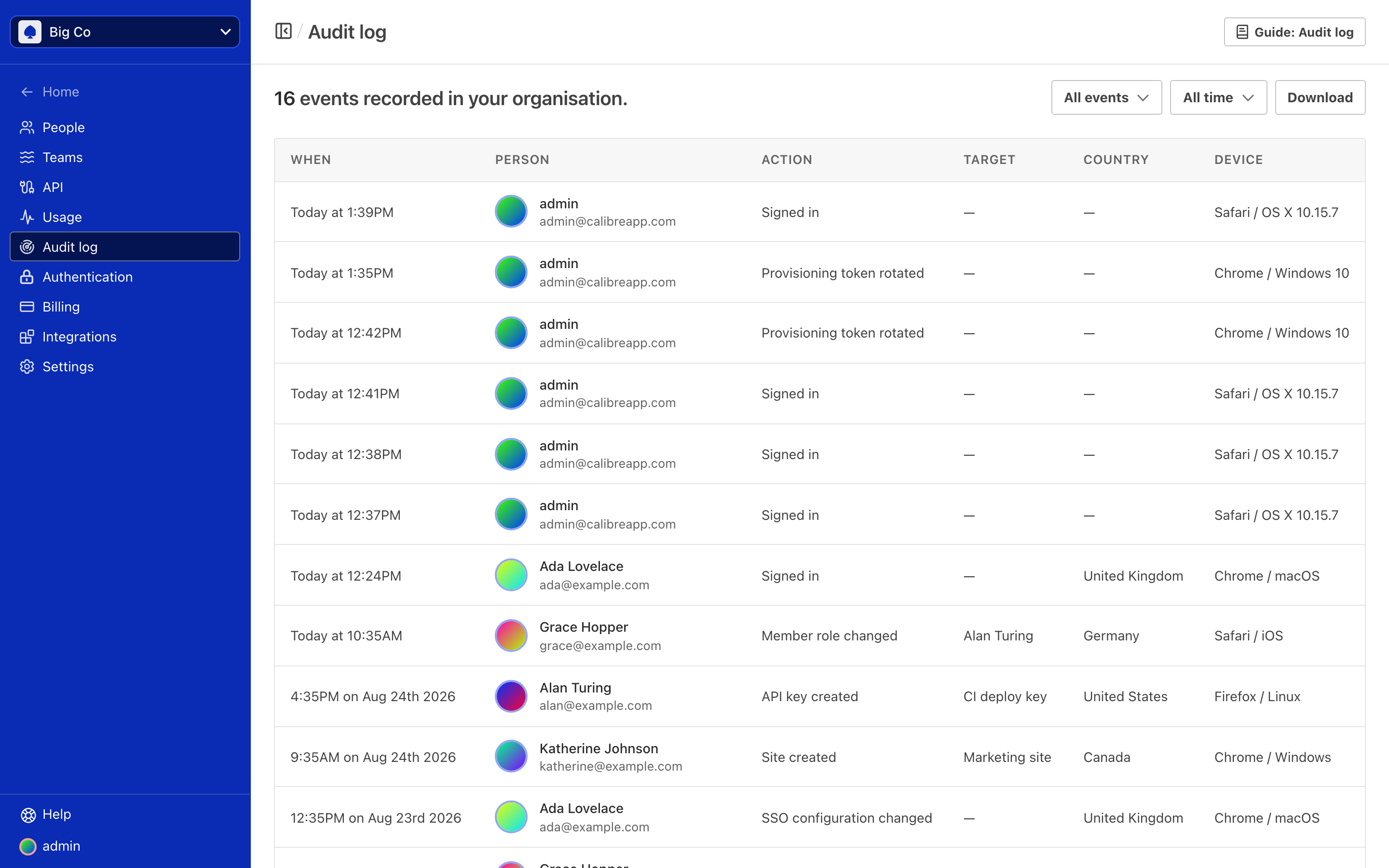 View the Audit log | Calibre Documentation
