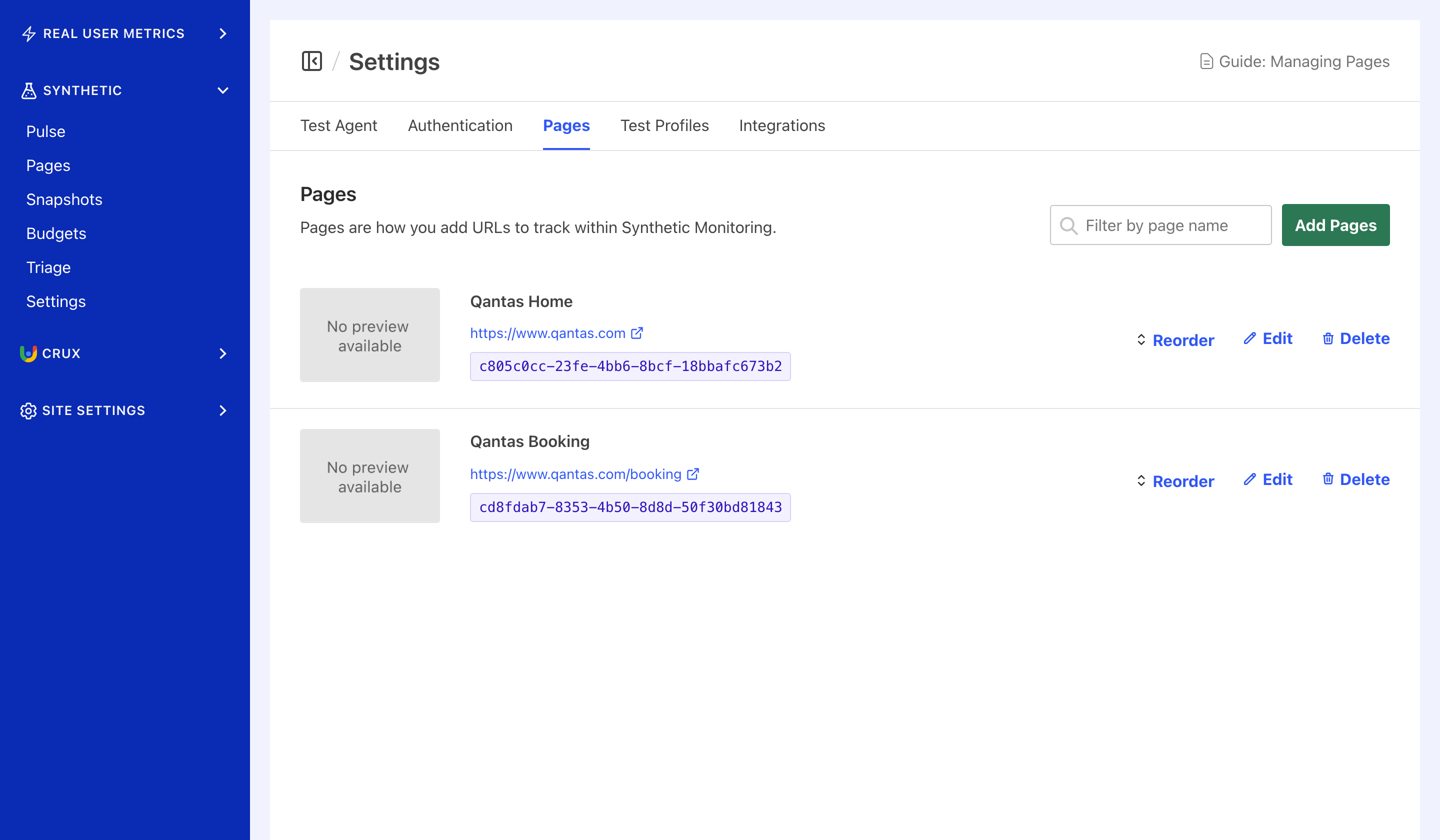 Screenshot of the Manage Pages section of Calibre