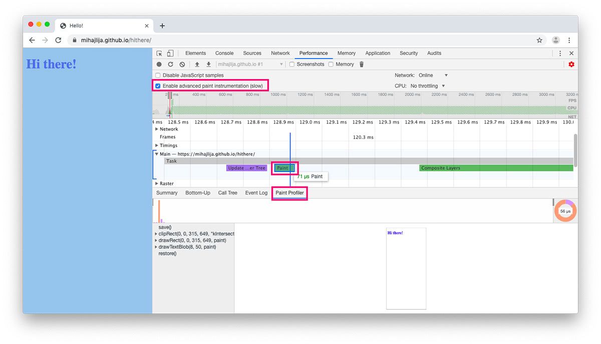 Chrome DevTools Paint Profile