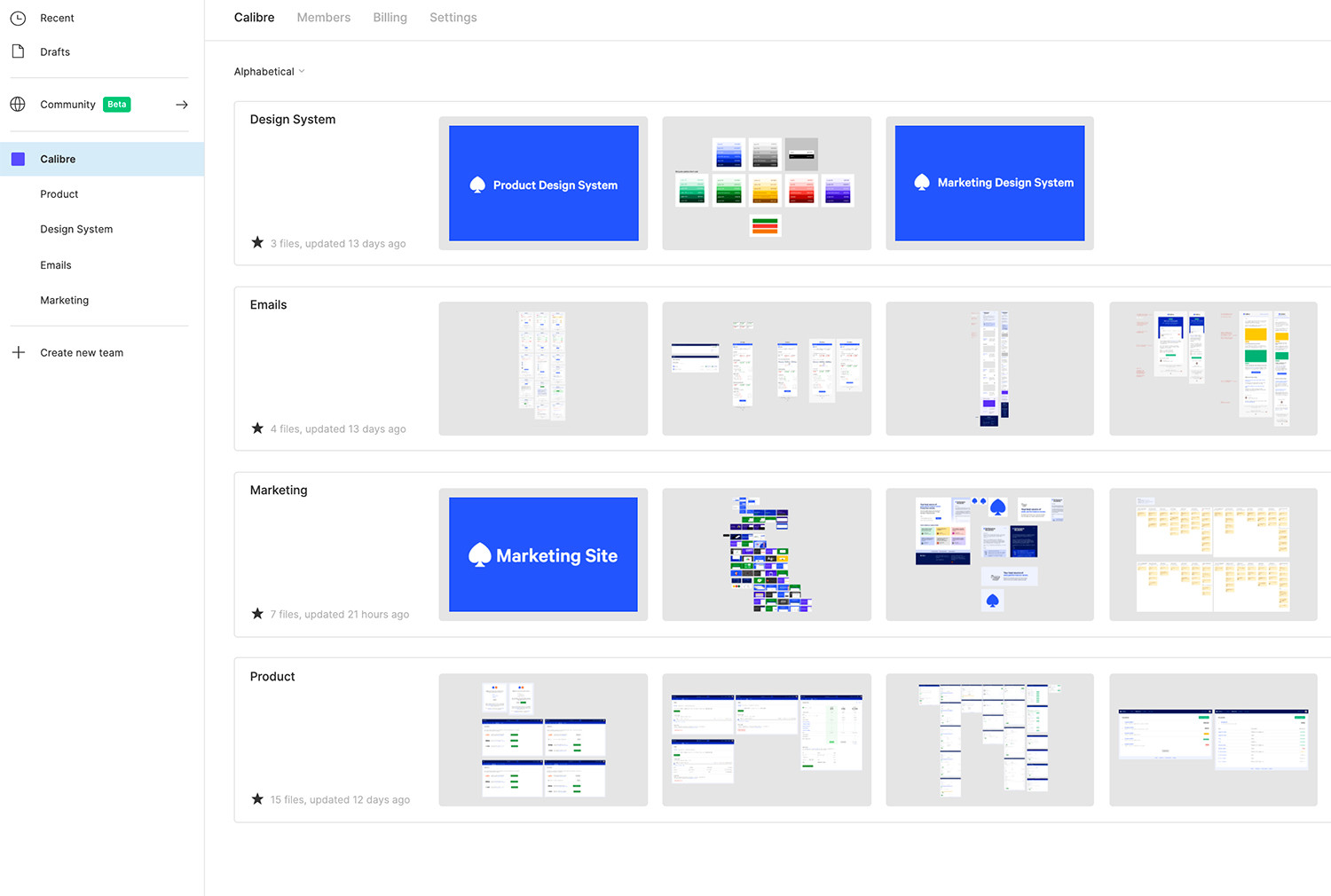 Figma projects for our marketing properties, product, emails and design systems.