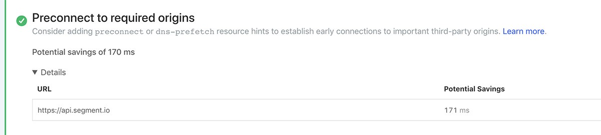 Estimated savings details shown in Lighthouse reports