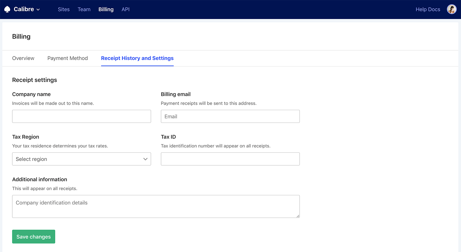 Receipt History and Settings allows for customising your receipts accordingly to your tax needs.
