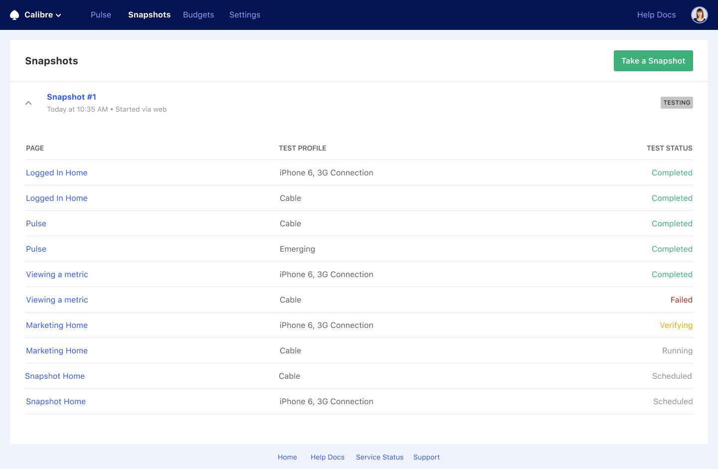 See the progression and status of your tests as Calibre completes them