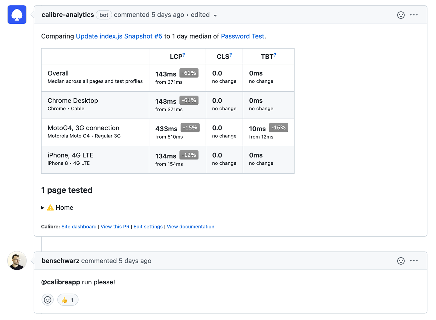 Requesting a performance test in a Pull Request comment
