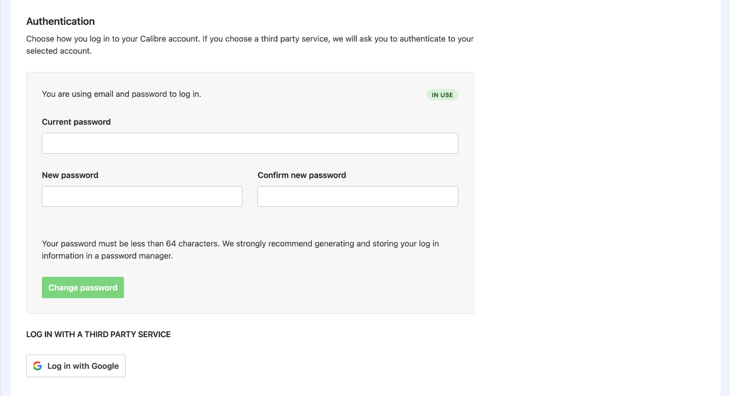 Change an existing password in Profile Settings