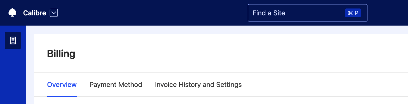 Billing page where you can find all billing information about your organisation.