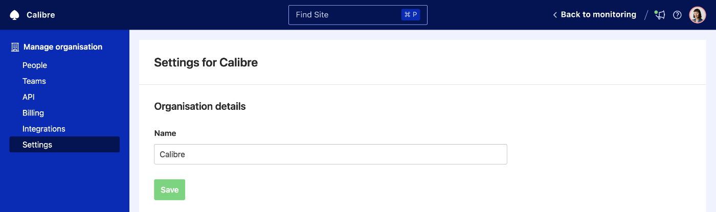 Organisation Settings where you set high-level presets for your organisation account