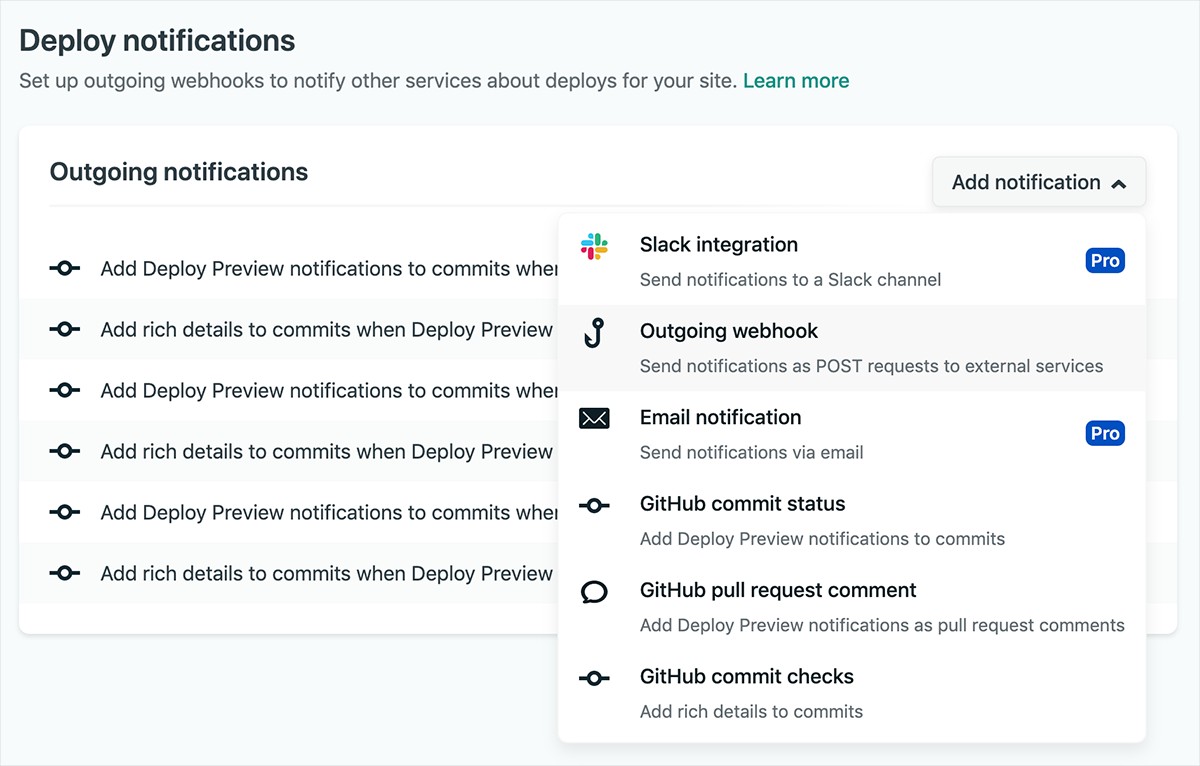 Add an outgoing webhook in Netlify