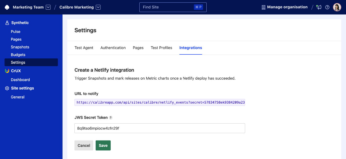 Generate credentials for Netlify integration