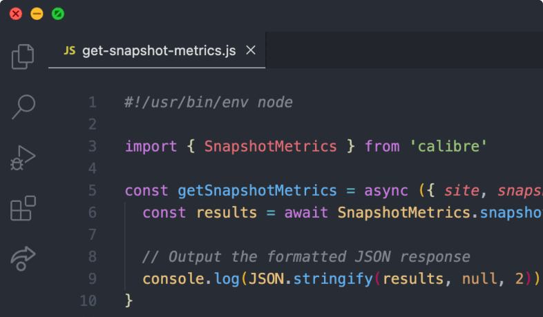 Snippet of code that retrieves selected metrics for a given test